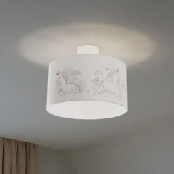 Hængelampe Mila, Ø 35 cm, stof, enhjørninger, E27