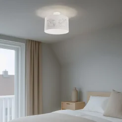 Hængelampe Mila, Ø 35 cm, stof, enhjørninger, E27