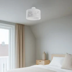 Hængelampe Mila, Ø 35 cm, stof, enhjørninger, E27