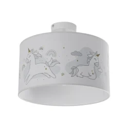 Hængelampe Mila, Ø 35 cm, stof, enhjørninger, E27