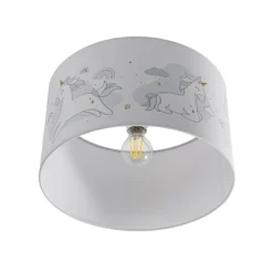 Hængelampe Mila, Ø 35 cm, stof, enhjørninger, E27