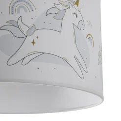 Hængelampe Mila, Ø 35 cm, stof, enhjørninger, E27