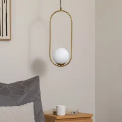 Hængelampe Mudoni, guld/hvid, glas, metal, E27