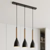 Hængelampe Muza 3 lyskilder lang sort/lys træ
