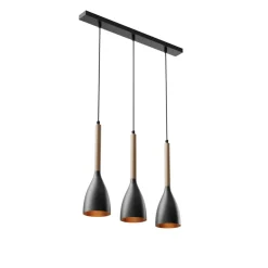 Hængelampe Muza 3 lyskilder lang sort/lys træ