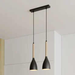 Hængelampe Muza, 2 lyskilder, sort/lys træ