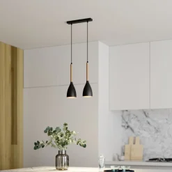 Hængelampe Muza, 2 lyskilder, sort/lys træ