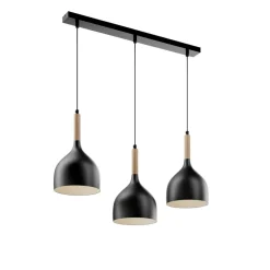 Hængelampe Noak 3-flammet lang sort/naturtræ