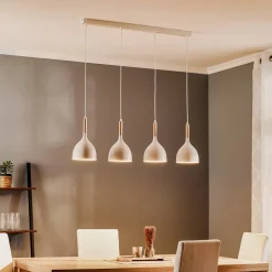 Hængelampe Noak, hvid/naturtræ, 4 lyskilder lang