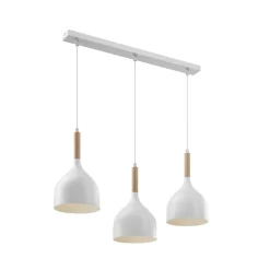 Hængelampe Noak, hvid/naturtræ, 3 lyskilder lang