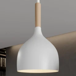 Hængelampe Noak, hvid/naturtræ, 3 lyskilder lang