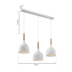 Hængelampe Noak, hvid/naturtræ, 3 lyskilder lang