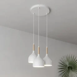 Hængelampe Noak med 3 lyskilder, rund, hvid/naturtræ