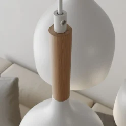 Hængelampe Noak med 3 lyskilder, rund, hvid/naturtræ