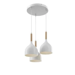 Hængelampe Noak med 3 lyskilder, rund, hvid/naturtræ
