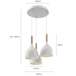Hængelampe Noak med 3 lyskilder, rund, hvid/naturtræ