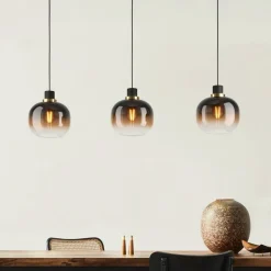 Hængelampe Oilella, sortbrun, længde 95 cm, glas, 3 lyskilder.