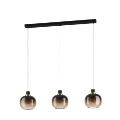 Hængelampe Oilella, sortbrun, længde 95 cm, glas, 3 lyskilder.