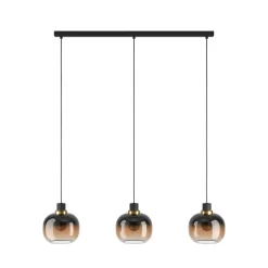 Hængelampe Oilella, sortbrun, længde 95 cm, glas, 3 lyskilder.