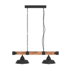 Hængelampe Oldbury, sort/mørkt træ, længde 86 cm, 2 lyskilder.