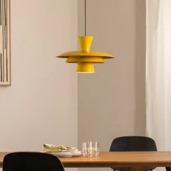 Hængelampe Plato, sennepsgul, metal, Ø 38 cm, E27