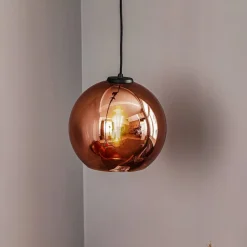 Hængelampe Polaris, spejlet glas, kobber