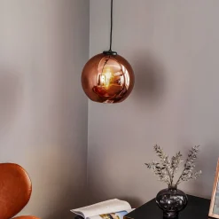 Hængelampe Polaris, spejlet glas, kobber