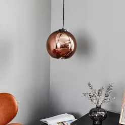 Hængelampe Polaris, spejlet glas, kobber