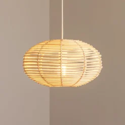 Hængelampe RATTAN, Ø 40 cm, naturbrun, Rattan, E27