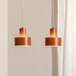 Hængelampe Rif 2, teglrød, 2 lyskilder, lineær, stål