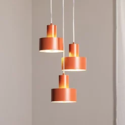 Hængelampe Rif 3, teglrød, rund, 3 lyskilder, Ø 33 cm