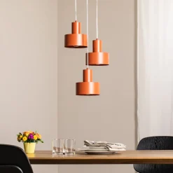 Hængelampe Rif 3, teglrød, rund, 3 lyskilder, Ø 33 cm