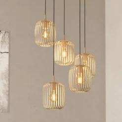 Hængelampe Romazzina, sandfarvet, stål, Ø 50 cm, 5 lyskilder.