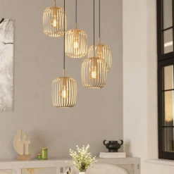 Hængelampe Romazzina, sandfarvet, stål, Ø 50 cm, 5 lyskilder.