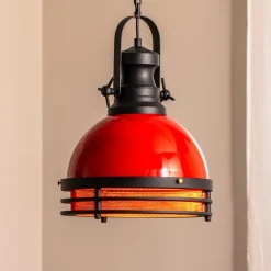 Hængelampe Saglam 3762, rød/sort, jern, Ø 32 cm