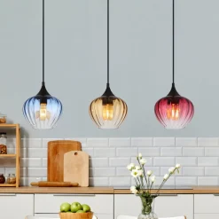 Hængelampe Sander, længde 80 cm, farvet, glas, 3 lyskilder.