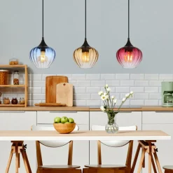 Hængelampe Sander, længde 80 cm, farvet, glas, 3 lyskilder.