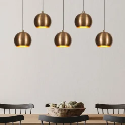 Hængelampe Sivani MR-1000, antik guld, jern, 5 lyskilder