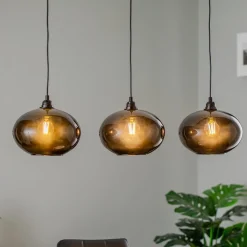 Hængelampe Smoked 052 3 lyskilder lineært glas Ø27cm