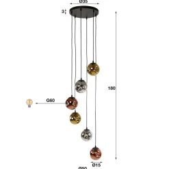 Hængelampe Stellar, guld/sølv/kobber, Ø 50 cm, glas 6 lyskilder.
