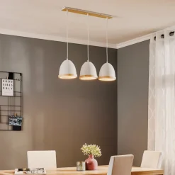 Hængelampe Studio med trædekor 3 lyskilder hvid