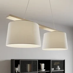 Hængelampe Sverige, antik hvid/hvid, tekstil, træ, 2 lyskilder