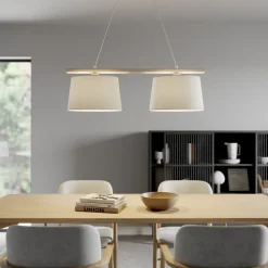 Hængelampe Sverige, antik hvid/hvid, tekstil, træ, 2 lyskilder