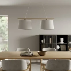 Hængelampe Sverige, antik hvid/hvid, tekstil, træ, 2 lyskilder