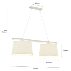 Hængelampe Sverige, antik hvid/hvid, tekstil, træ, 2 lyskilder