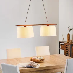 Hængelampe Sweden, 2 lyskilder, rustik eg