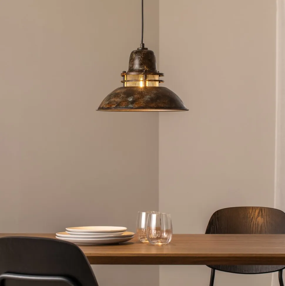 Hængelampe Tibet, antikbrun, Ø 34 cm, metal, E27