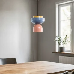 hængelampe Ulia, koral/blå/gul