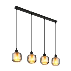 Hængelampe Xia, længde 89 cm, røggrå, 4 lyskilder, glas