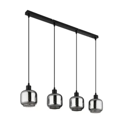 Hængelampe Xia, længde 89 cm, røggrå, 4 lyskilder, glas